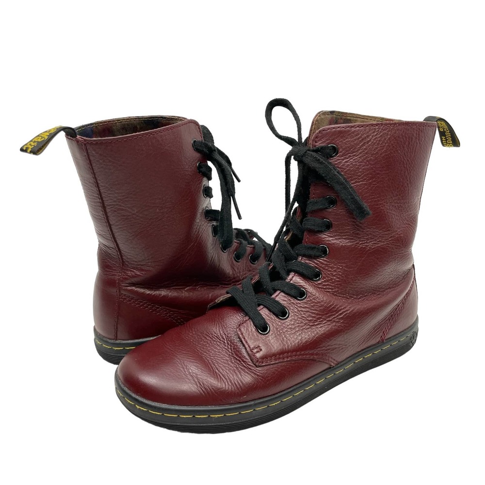 Dr. Martens Stratford 9 Eye Roll Down Burgundy Floral Lining Lace Up Combat Boot